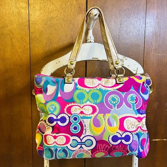 Coach 2010 Poppy Graffiti Tote Bag with Gold Accents - Picture 2 of 13